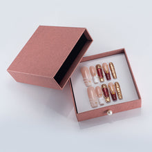 Load image into Gallery viewer, Handmade Press-on Nails | Luxury Red Cat-Eye & Gold Chrome Design | Baroque Vintage Jewelry Style | Salon Grade Reusable Gel Nails | Square Mid 1.7'' & Regular Length 1.0''