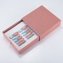 Load image into Gallery viewer, Handmade Press-on Nails | Icy Blue Snowfall Edition | 3D Snowflake & Crystal Embellished | Salon Grade Reusable Gel Nails | Square Mid & Regular Length