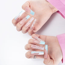 Load image into Gallery viewer, Handmade Press-on Nails | Icy Blue Snowfall Edition | 3D Snowflake & Crystal Embellished | Salon Grade Reusable Gel Nails | Square Mid & Regular Length