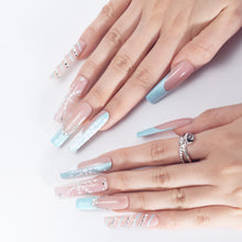 Load image into Gallery viewer, Handmade Press-on Nails | Icy Blue Snowfall Edition | 3D Snowflake & Crystal Embellished | Salon Grade Reusable Gel Nails | Square Mid & Regular Length