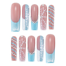 Load image into Gallery viewer, Handmade Press-on Nails | Icy Blue Snowfall Edition | 3D Snowflake & Crystal Embellished | Salon Grade Reusable Gel Nails | Square Mid & Regular Length