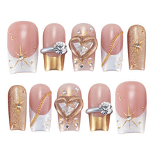 Load image into Gallery viewer, Valentine's Day Special | Handmade "Diamond Heart" Press-on Nails | Luxury Romantic 3D Heart Design | Salon Quality Reusable Nails | US Stock | Perfect Gift for Her