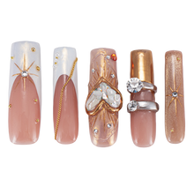 Load image into Gallery viewer, Valentine's Day Special | Handmade "Diamond Heart" Press-on Nails | Luxury Romantic 3D Heart Design | Salon Quality Reusable Nails | US Stock | Perfect Gift for Her