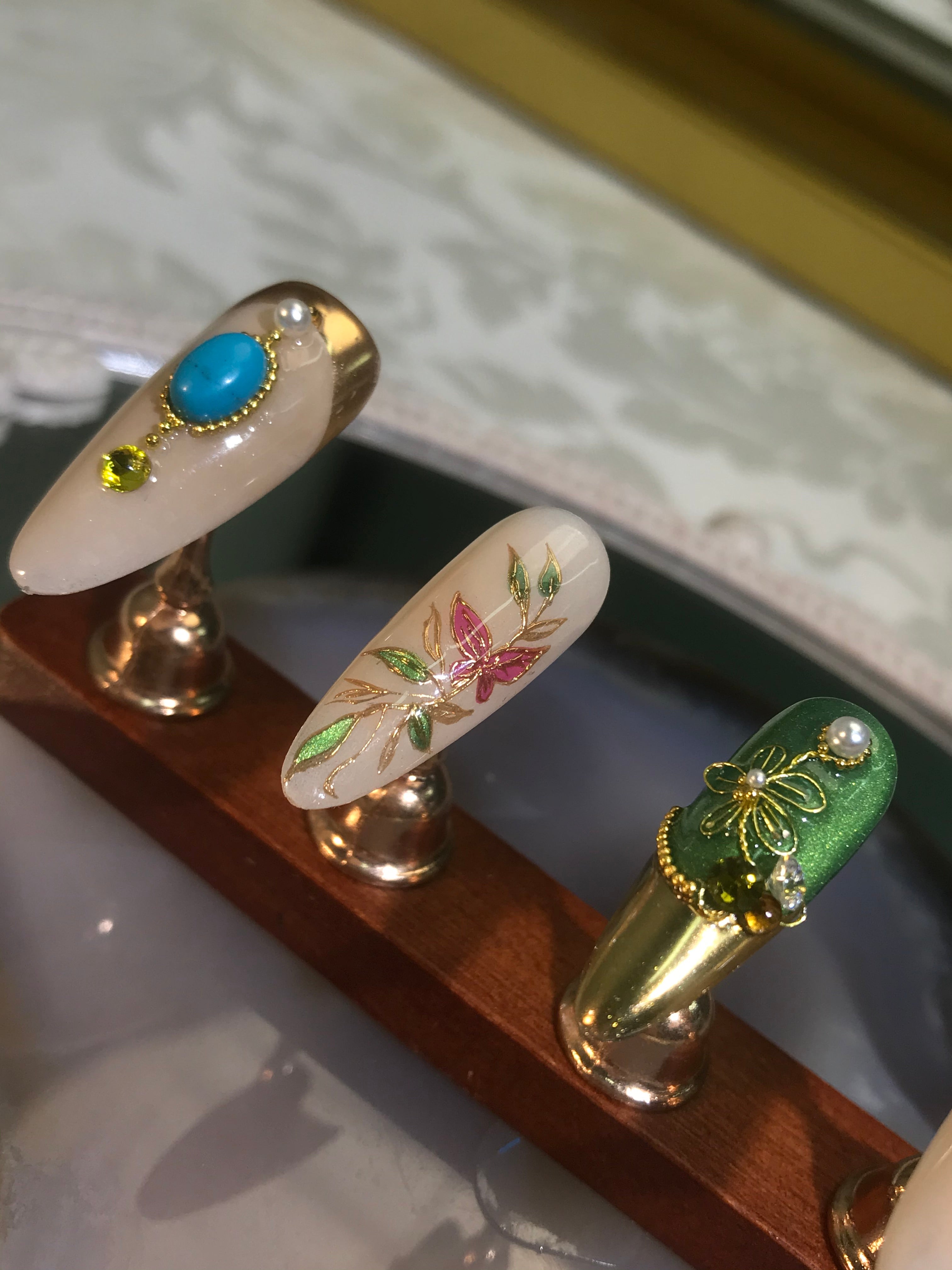 Opensky Turquoise Hand-painted Butterfly Filigree Nail Art