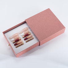 Load image into Gallery viewer, Handmade Press-on Nails | Luxury Red Cat-Eye &amp; Gold Chrome Design | Baroque Vintage Jewelry Style | Salon Grade Reusable Gel Nails | Square Mid 1.7'' &amp; Regular Length 1.0''
