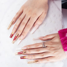 Load image into Gallery viewer, Handmade Press-on Nails | Luxury Red Cat-Eye &amp; Gold Chrome Design | Baroque Vintage Jewelry Style | Salon Grade Reusable Gel Nails | Square Mid 1.7'' &amp; Regular Length 1.0''

