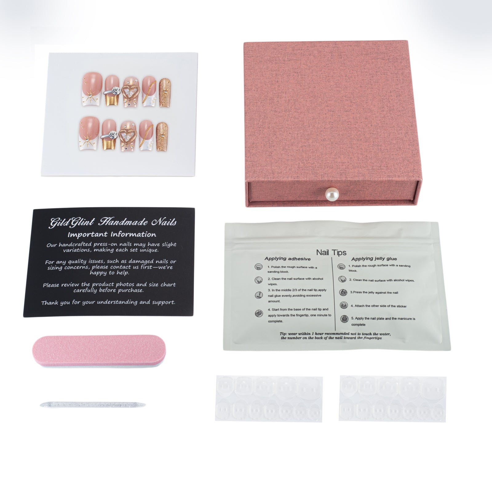 Valentine's Day Special | Handmade "Diamond Heart" Press-on Nails | Luxury Romantic 3D Heart Design | Salon Quality Reusable Nails | US Stock | Perfect Gift for Her