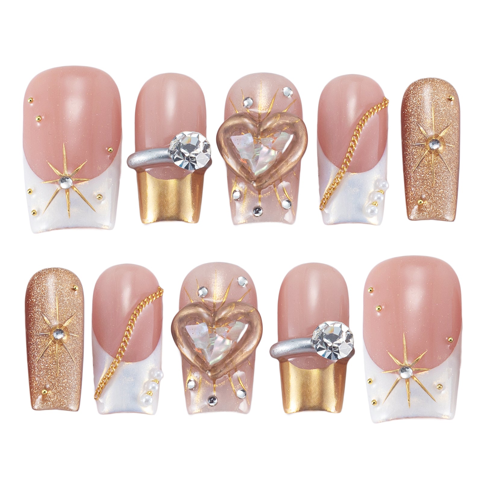 Valentine's Day Special | Handmade "Diamond Heart" Press-on Nails | Luxury Romantic 3D Heart Design | Salon Quality Reusable Nails | US Stock | Perfect Gift for Her