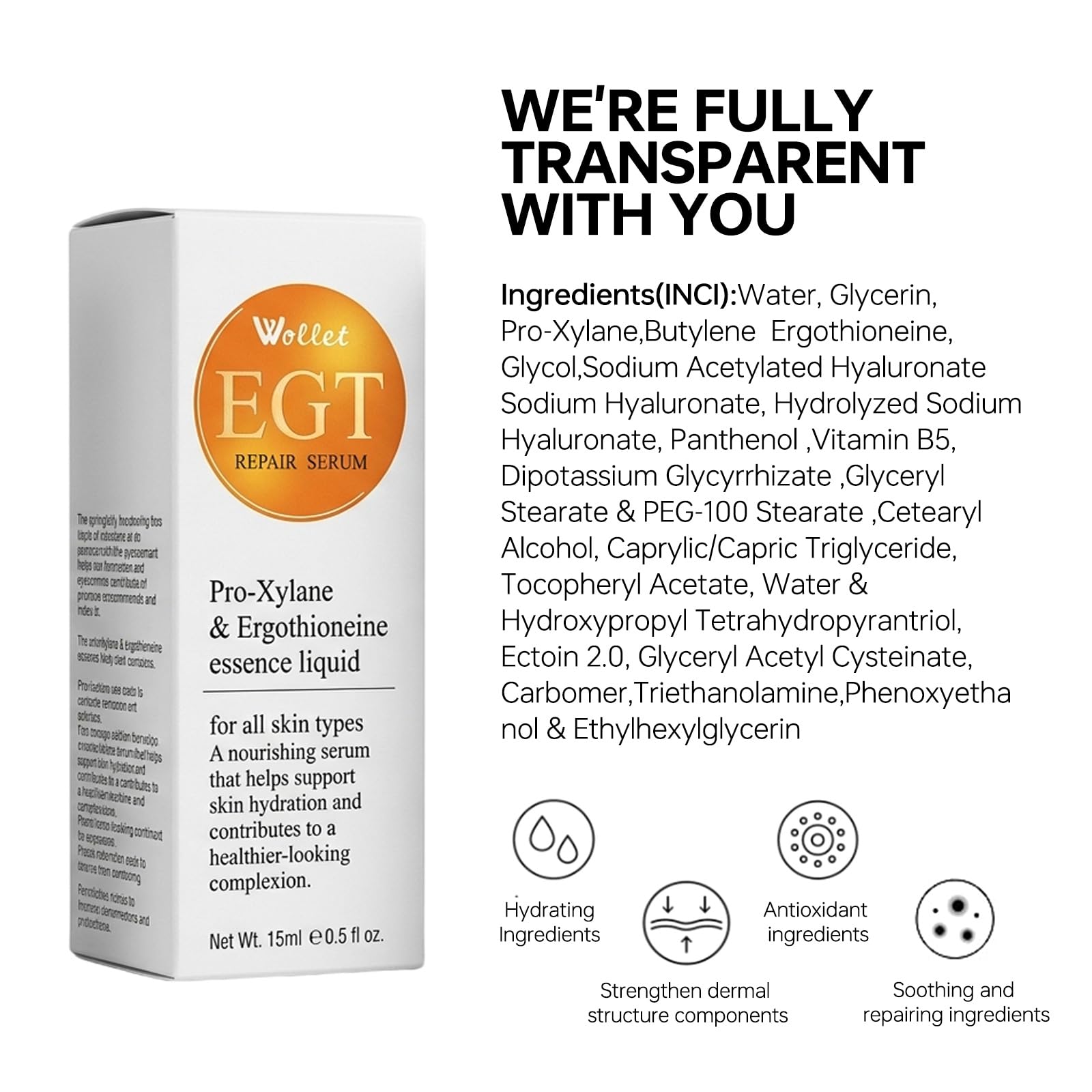 Wrinkle Repair Facial Serum | Ergothioneine Pro-Xylane Hyaluronic Acid Collagen Serum